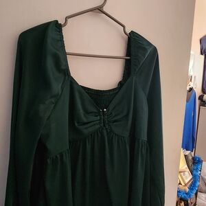 Elegant Dark Green Long Sleeve Top